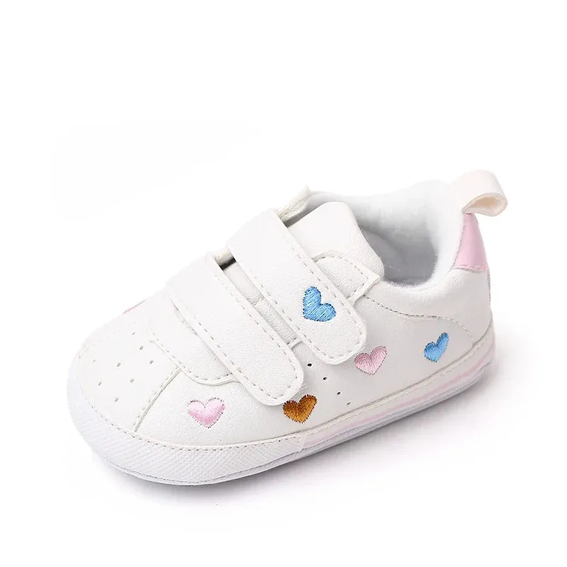 Casual Toddler Baby Girls Boys Shoes PU Leather Shoes Embroidery Heart Stars Soft Sole Crib Shoes Spring Autumn First Walkers