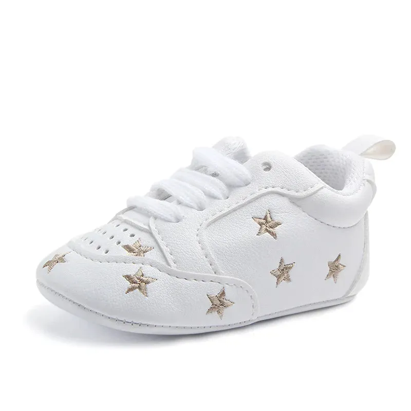 Casual Toddler Baby Girls Boys Shoes PU Leather Shoes Embroidery Heart Stars Soft Sole Crib Shoes Spring Autumn First Walkers