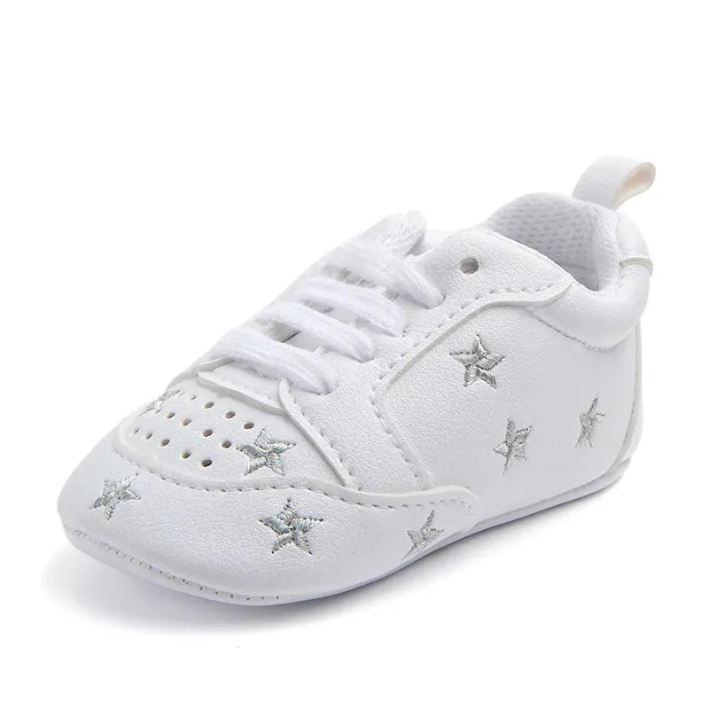 Casual Toddler Baby Girls Boys Shoes PU Leather Shoes Embroidery Heart Stars Soft Sole Crib Shoes Spring Autumn First Walkers