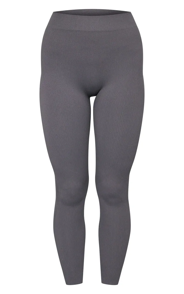 CHARCOAL STRUCTURED CONTOUR RIBBED LEGGINGS