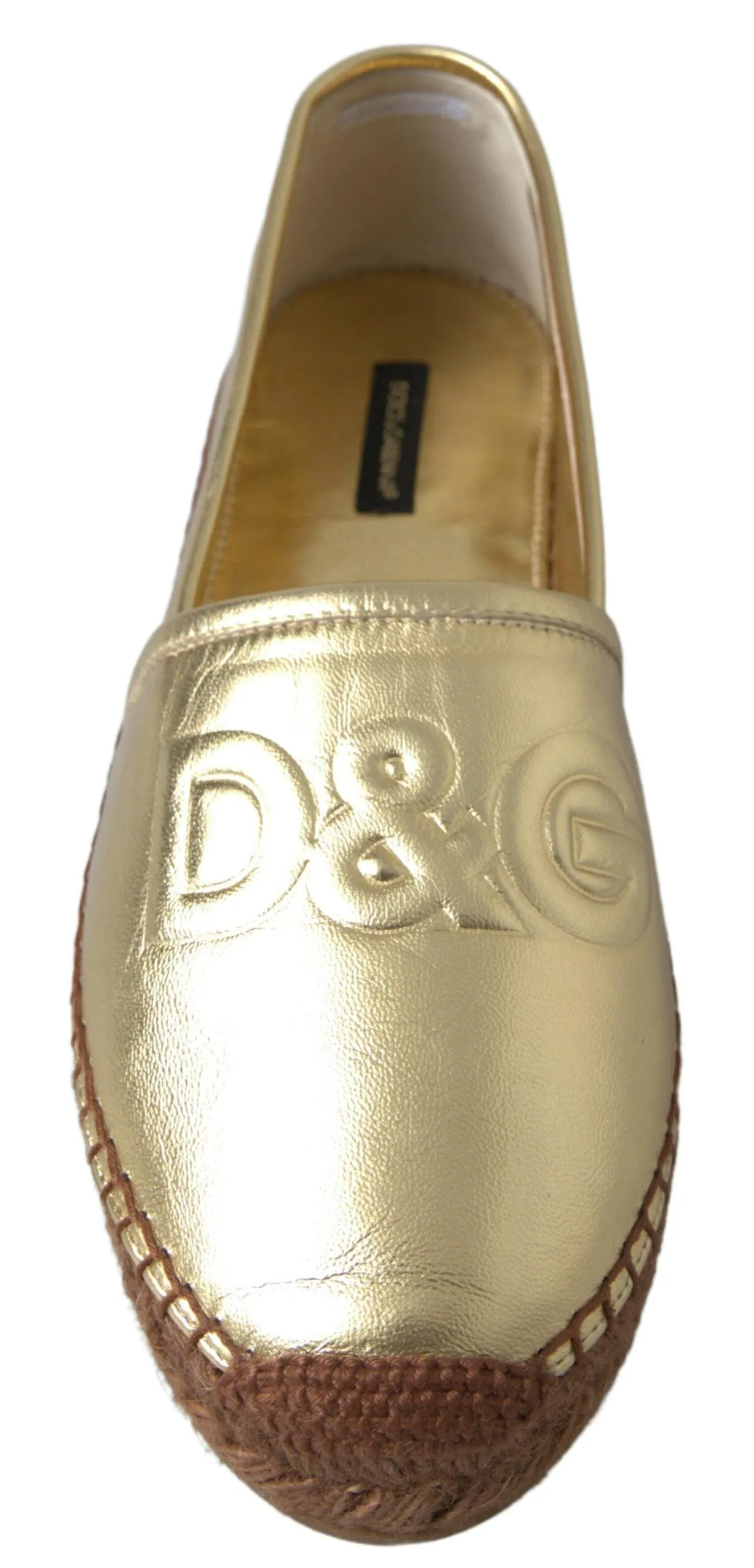 Dolce & Gabbana Gold Leather D&G Loafers Flats Espadrille Shoes