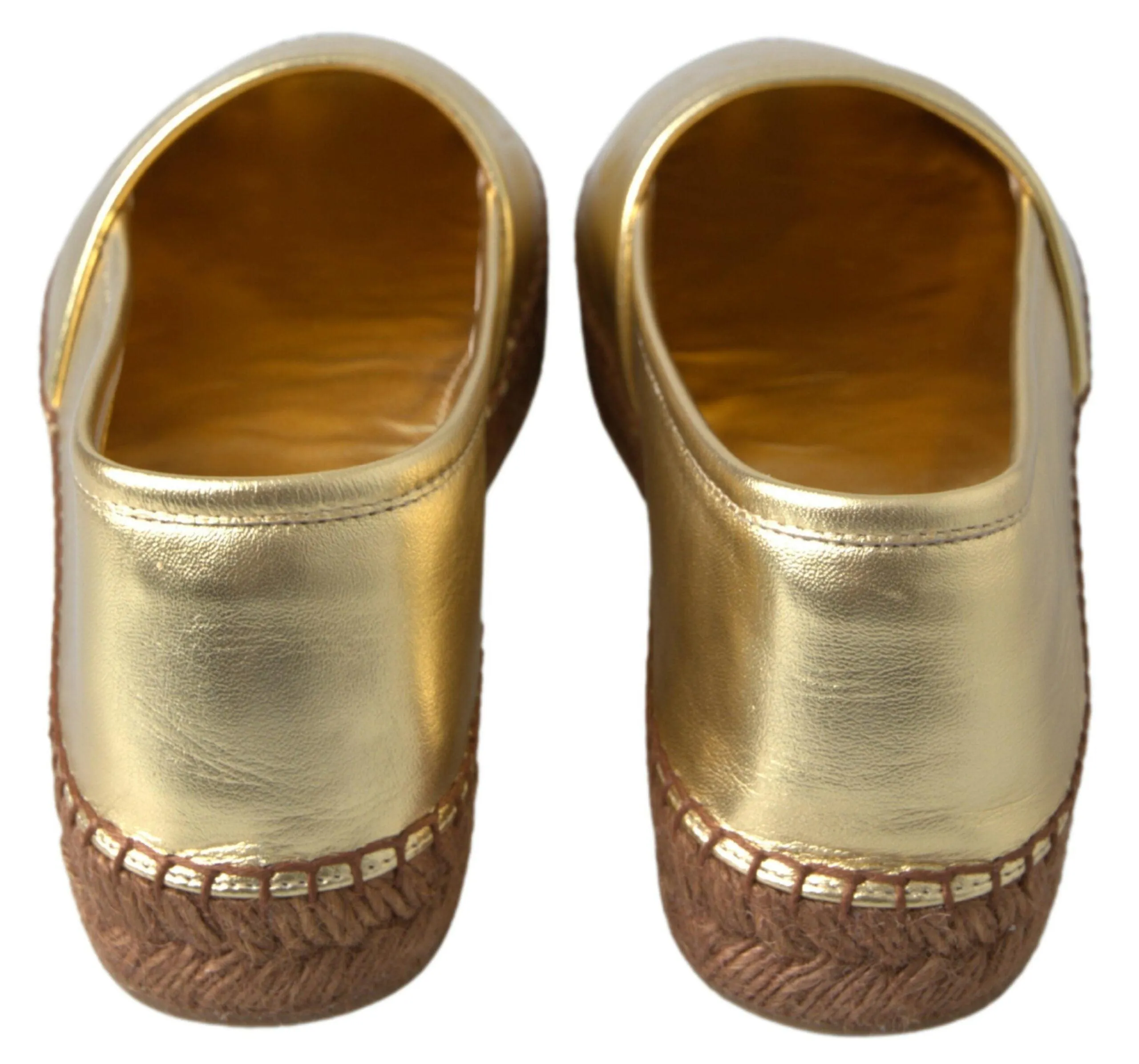 Dolce & Gabbana Gold Leather D&G Loafers Flats Espadrille Shoes