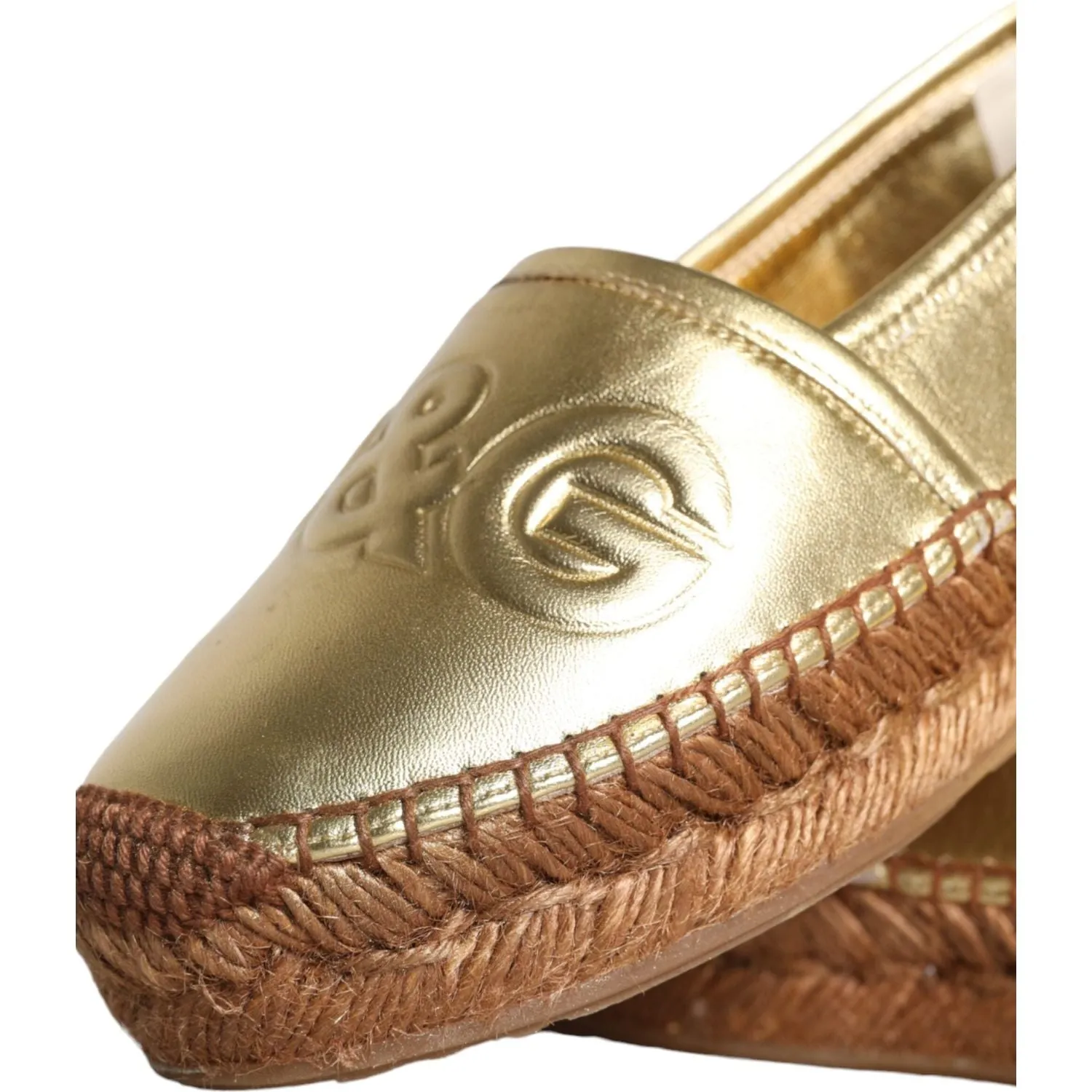 Dolce & Gabbana Gold Leather Loafers Flats Espadrille Shoes