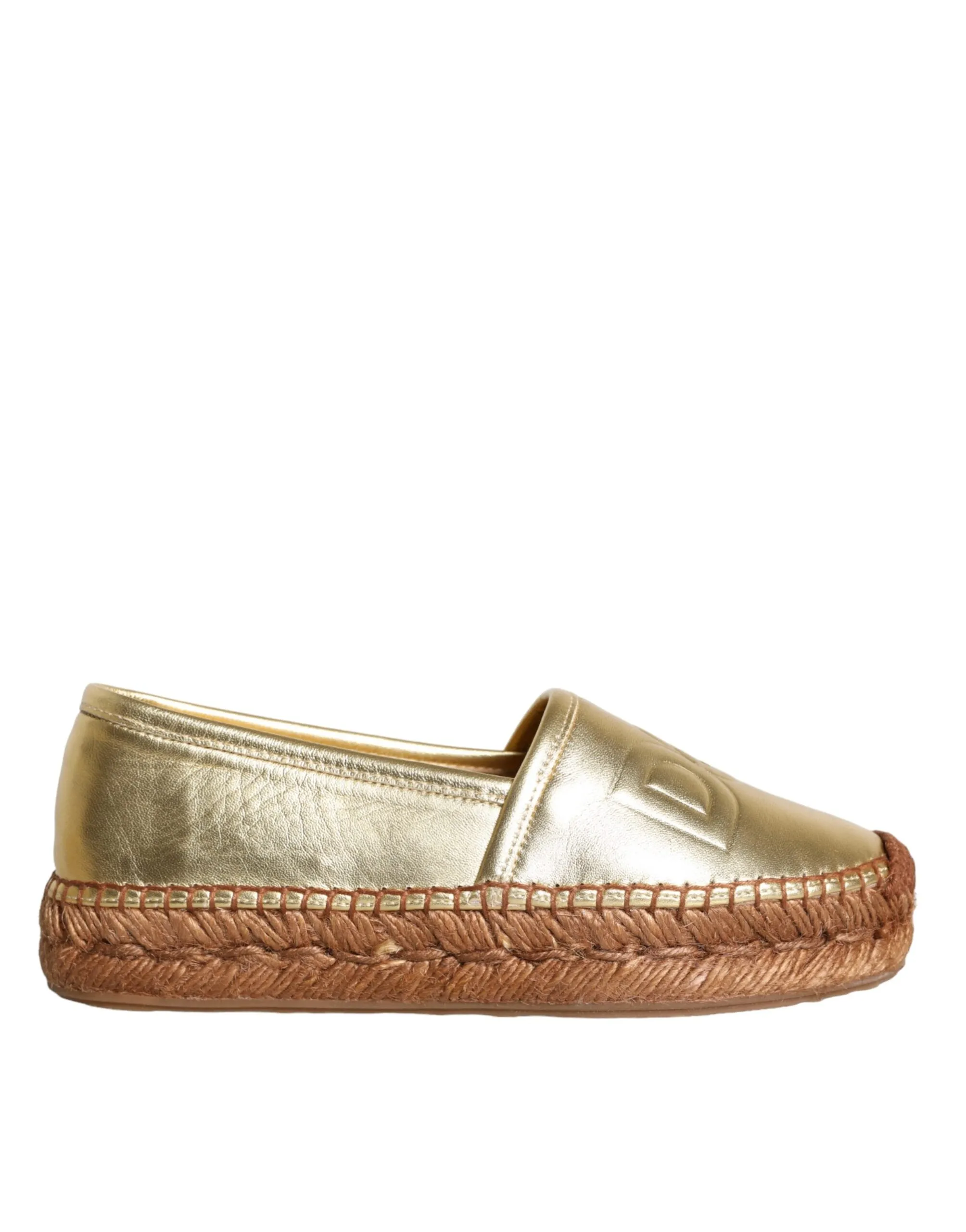 Dolce & Gabbana Gold Leather Loafers Flats Espadrille Shoes