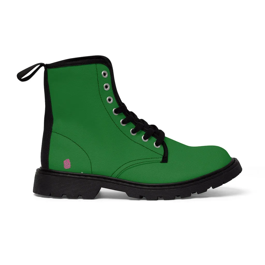 Emerald Green Men's Canvas Boots, Solid Color Best Designer Winter Laced Up Boots For Men (US Size: 7-10.5)