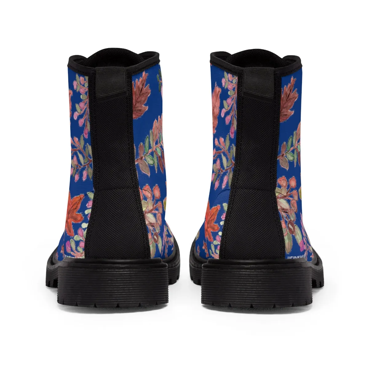 Fall Leaves Print Women's Boots, Blue Autumn Fall Leaves Print Women's Boots, Best Winter Boots For Women