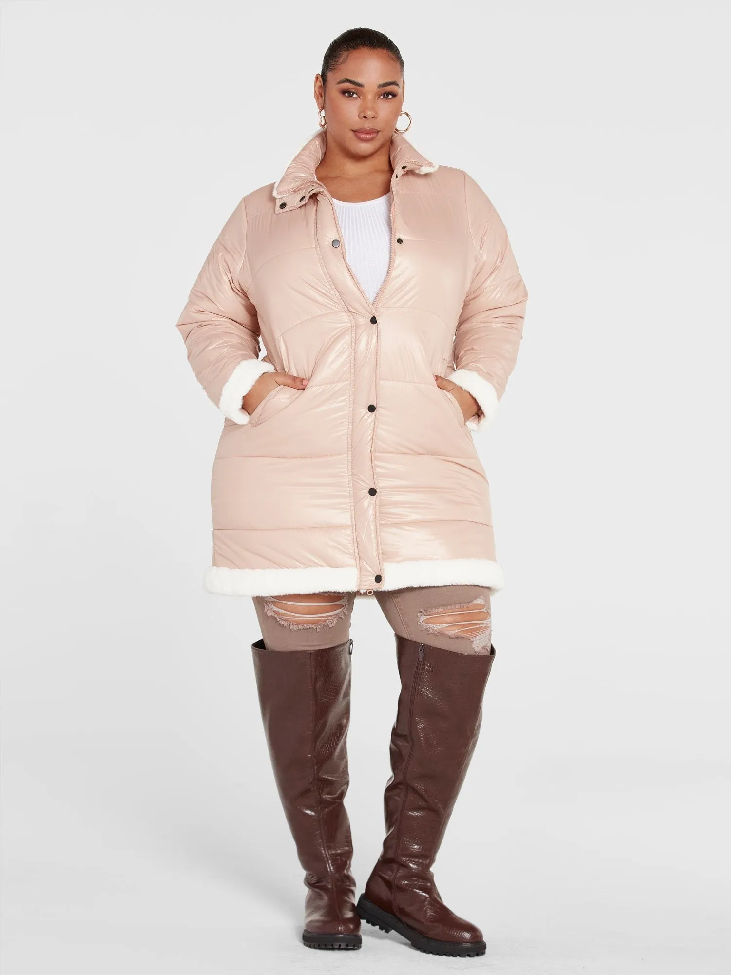 Fashion To Figure - Charlotte Faux Fur Trim Puffer Coat