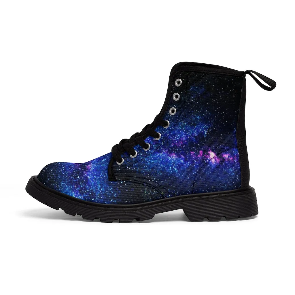 Galaxy Print Men Hiker Boots, Mysterious Space Print Designer Men's Canvas Boots (US Size: 7-10.5)