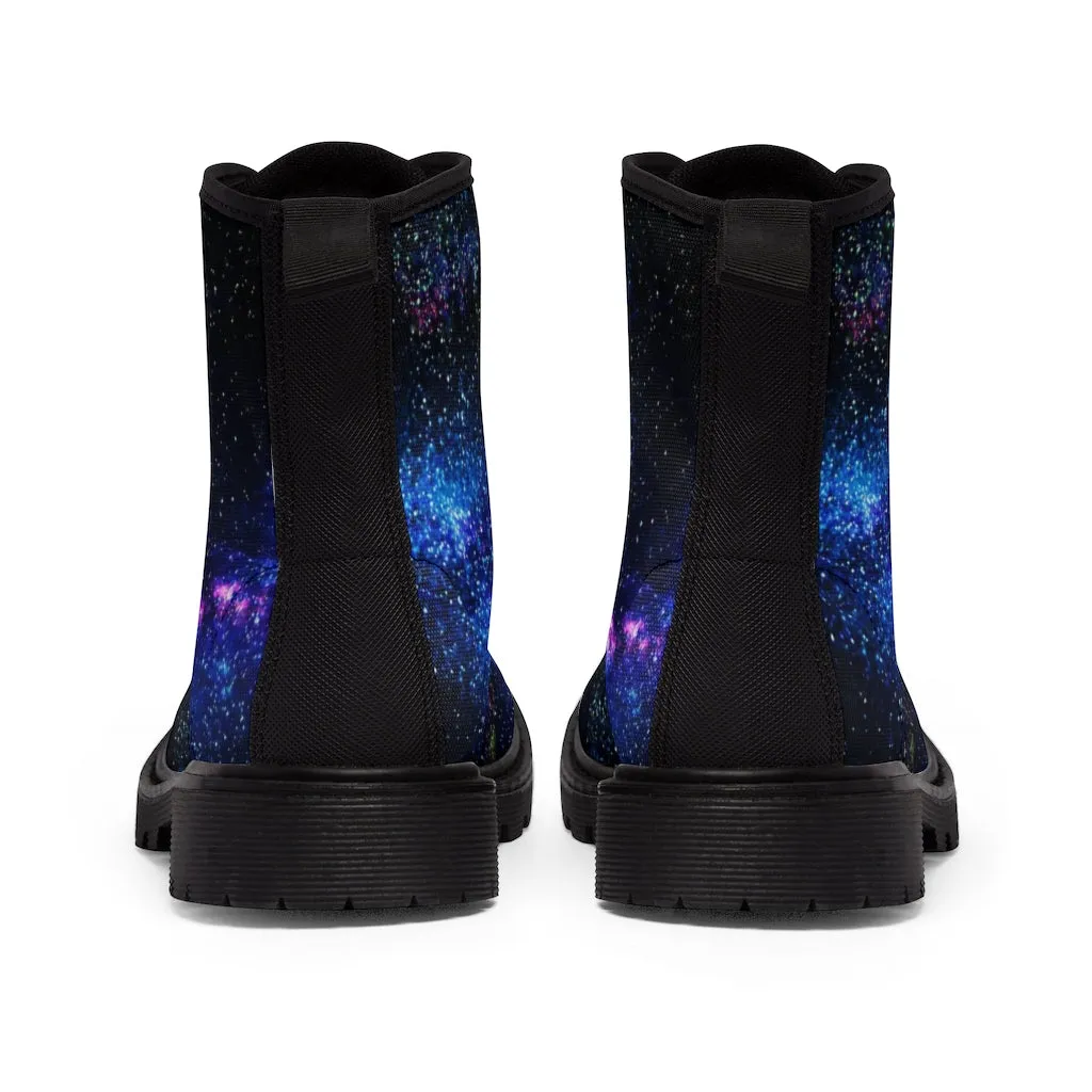 Galaxy Print Men Hiker Boots, Mysterious Space Print Designer Men's Canvas Boots (US Size: 7-10.5)