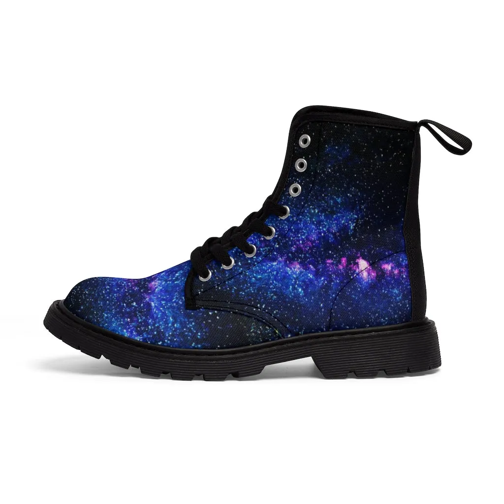 Galaxy Print Men Hiker Boots, Mysterious Space Print Designer Men's Canvas Boots (US Size: 7-10.5)