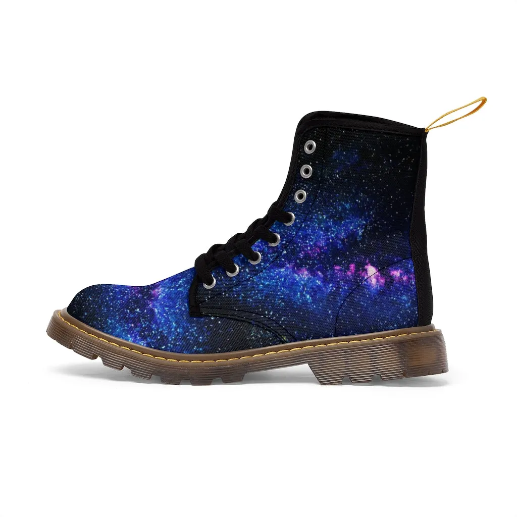 Galaxy Print Men Hiker Boots, Mysterious Space Print Designer Men's Canvas Boots (US Size: 7-10.5)