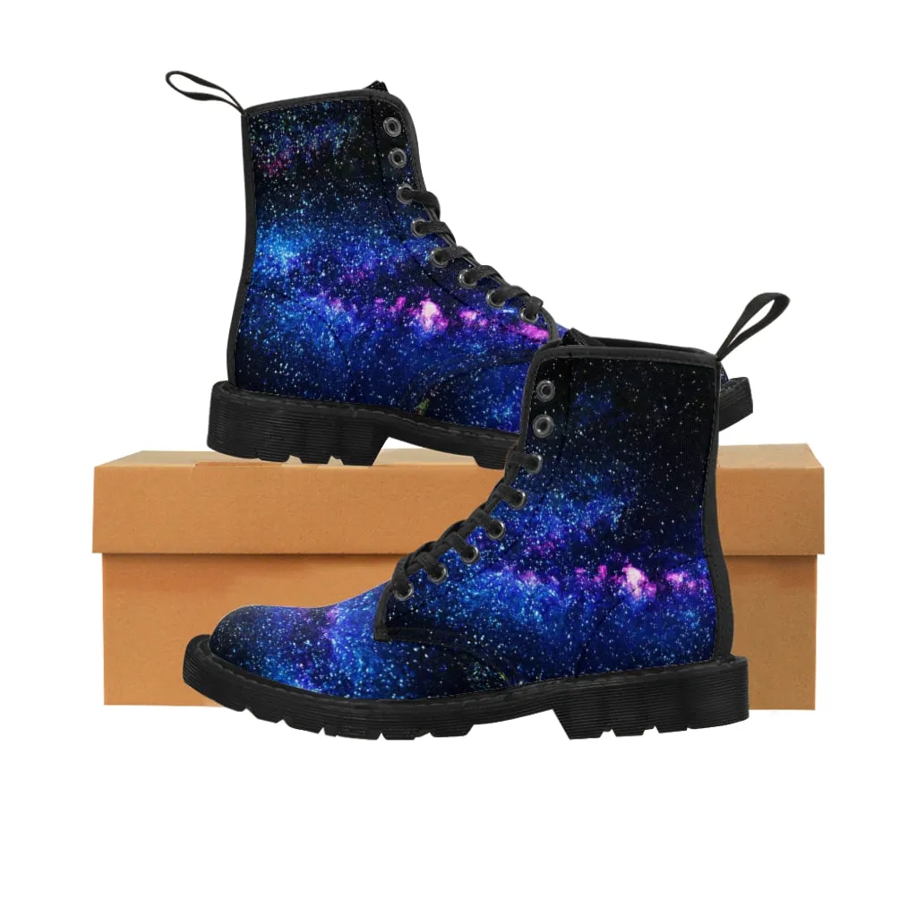 Galaxy Print Men Hiker Boots, Mysterious Space Print Designer Men's Canvas Boots (US Size: 7-10.5)