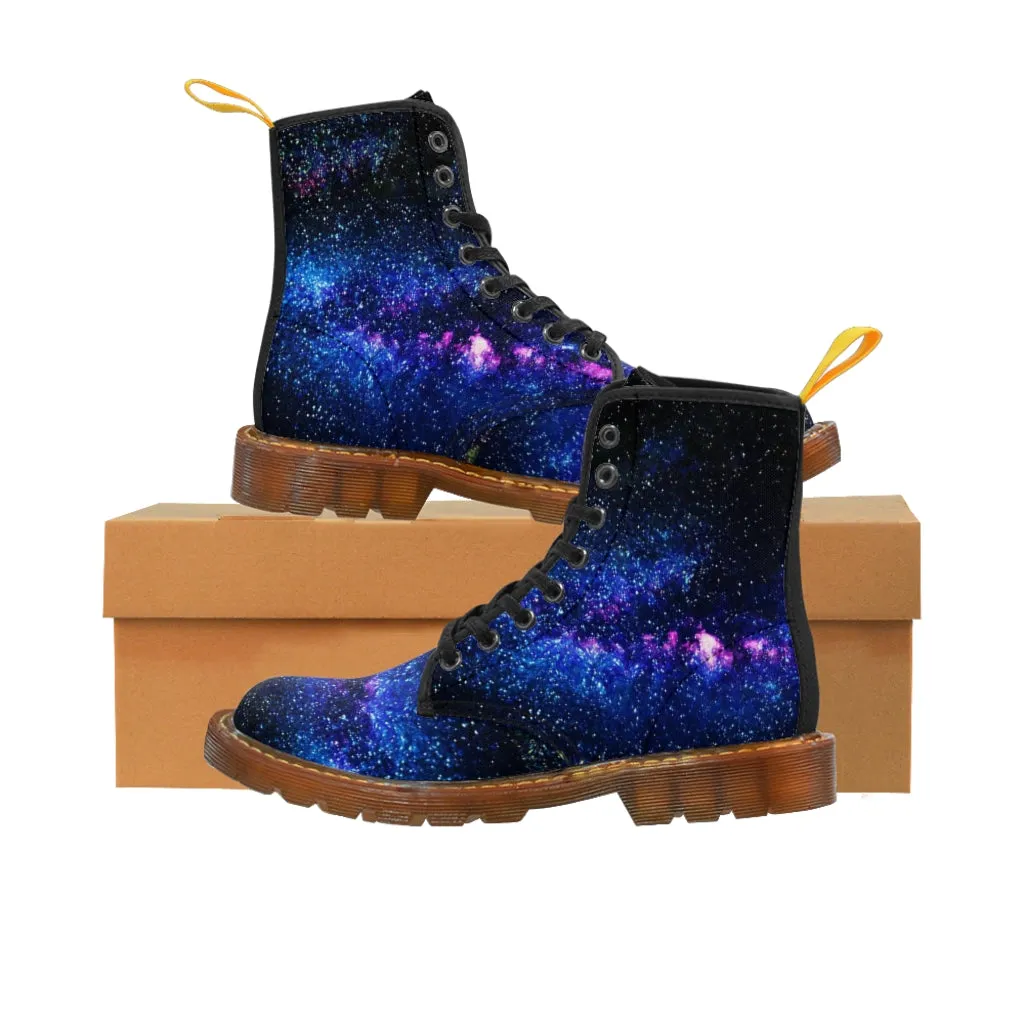 Galaxy Print Men Hiker Boots, Mysterious Space Print Designer Men's Canvas Boots (US Size: 7-10.5)