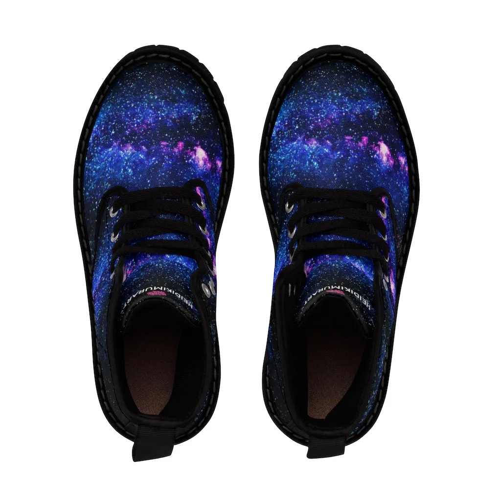 Galaxy Print Men Hiker Boots, Mysterious Space Print Designer Men's Canvas Boots (US Size: 7-10.5)