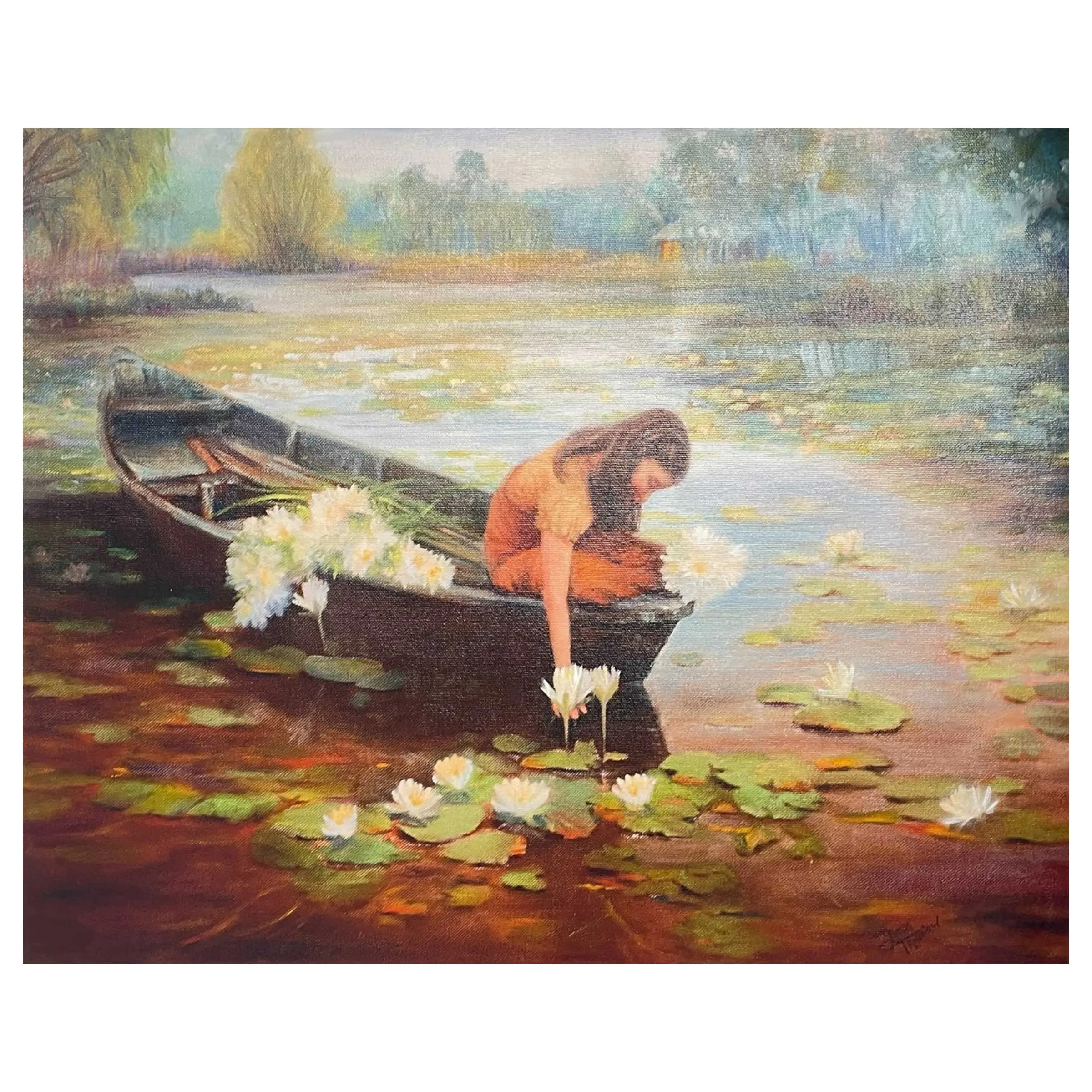 Gathering Water Lilies Print by Dodi Truenow