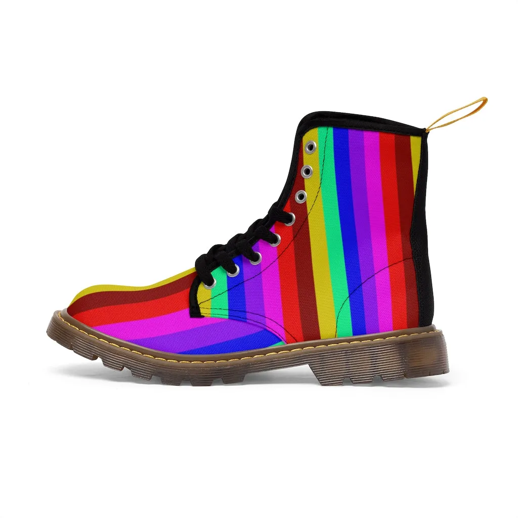 Gay Pride Rainbow Men's Boots, Colorful Rainbow Stripes Hiking Winter Laced Up Hunting Shoes For Men (US Size: 7-10.5)