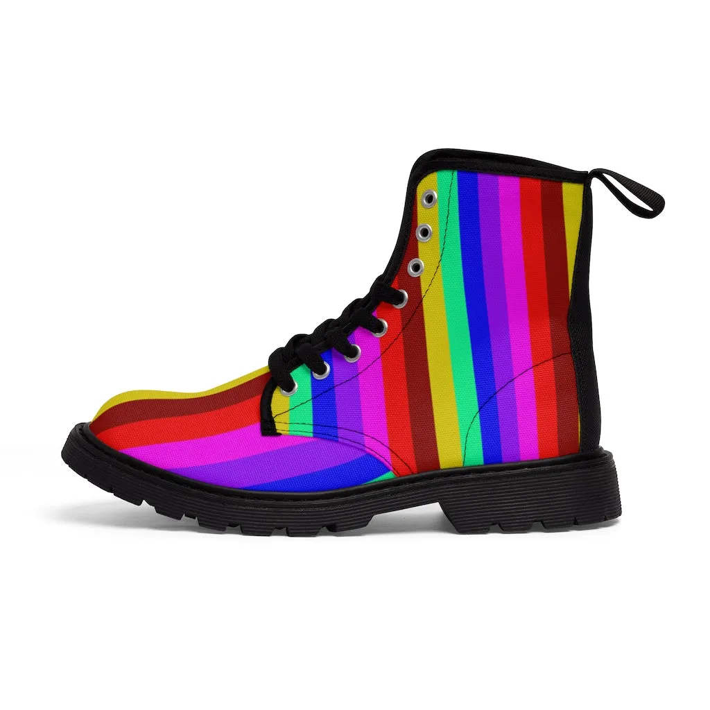 Gay Pride Rainbow Men's Boots, Colorful Rainbow Stripes Hiking Winter Laced Up Hunting Shoes For Men (US Size: 7-10.5)