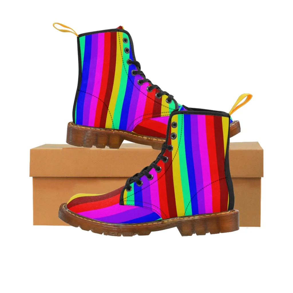 Gay Pride Rainbow Men's Boots, Colorful Rainbow Stripes Hiking Winter Laced Up Hunting Shoes For Men (US Size: 7-10.5)