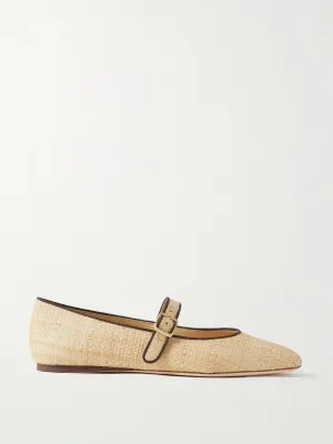 Ginger grosgrain-trimmed raffia Mary Jane ballet flats