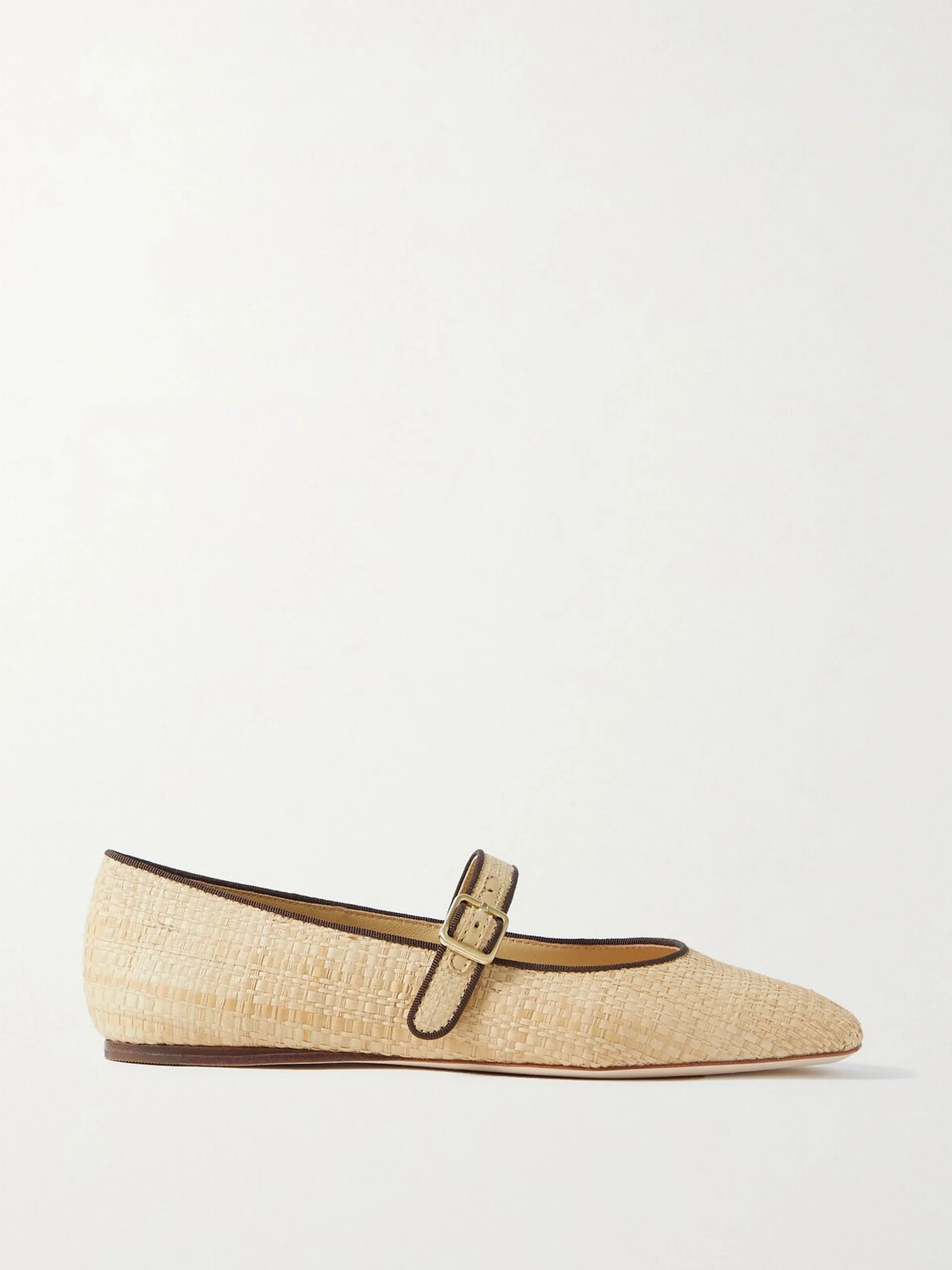 Ginger grosgrain-trimmed raffia Mary Jane ballet flats