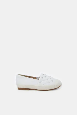 Girls White Pearl Espadrille