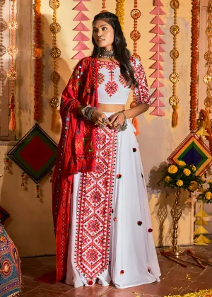 Glamorous White Maslin Cotton Navratri Chaniya Choli