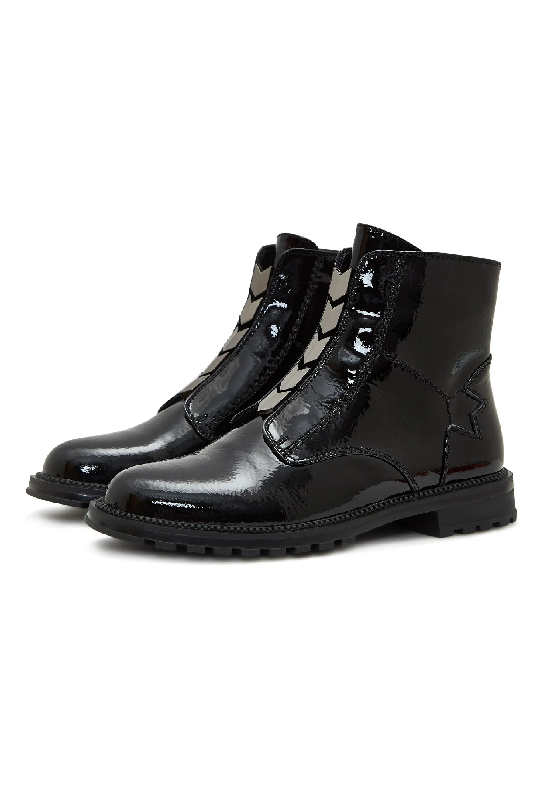 Glossy Zip-Up Ankle Boots - Black