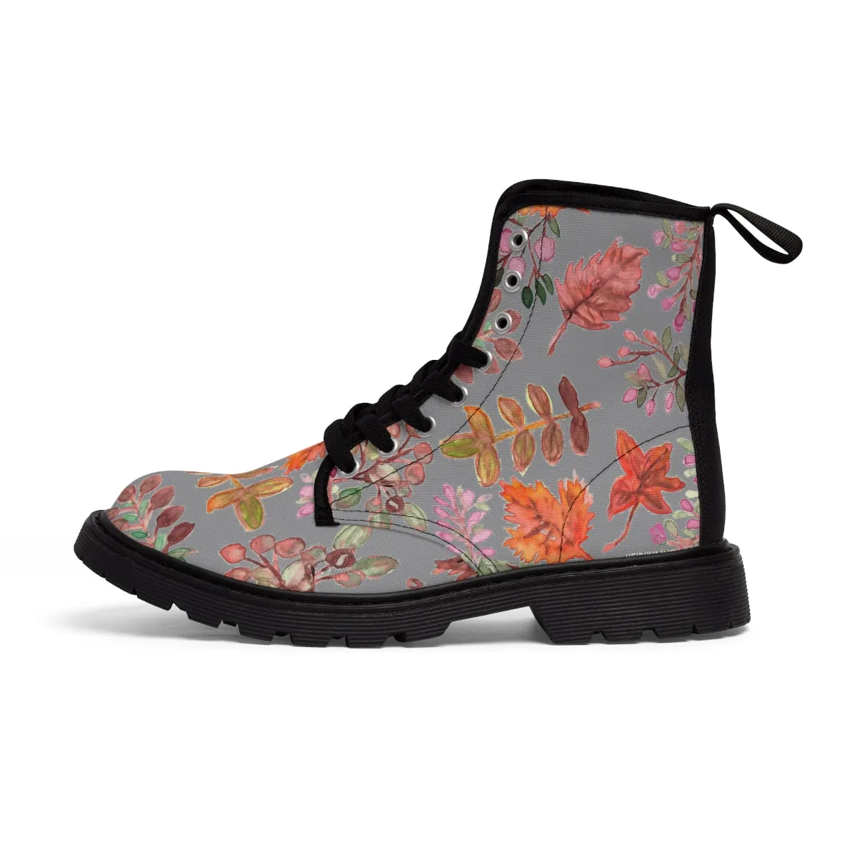 Gray Fall Leaves Women's Boots, Fall Leaves Print Women's Boots, Best Winter Boots For Women (US Size 6.5-11)