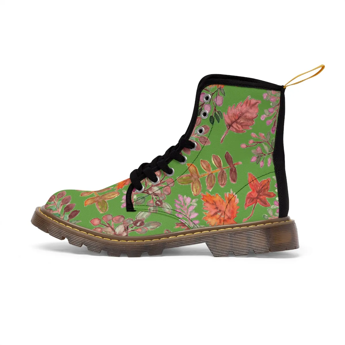 Green Fall Women's Boots, Fall Leaves Print Women's Boots, Best Winter Boots For Women (US Size 6.5-11)