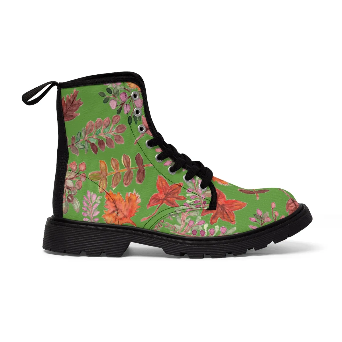 Green Fall Women's Boots, Fall Leaves Print Women's Boots, Best Winter Boots For Women (US Size 6.5-11)