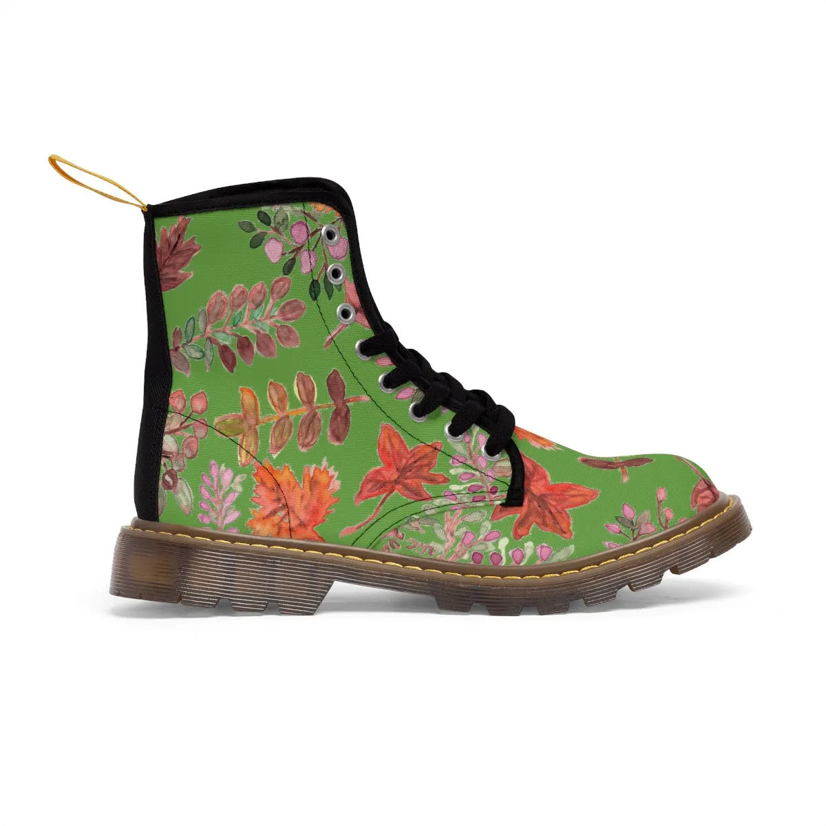 Green Fall Women's Boots, Fall Leaves Print Women's Boots, Best Winter Boots For Women (US Size 6.5-11)