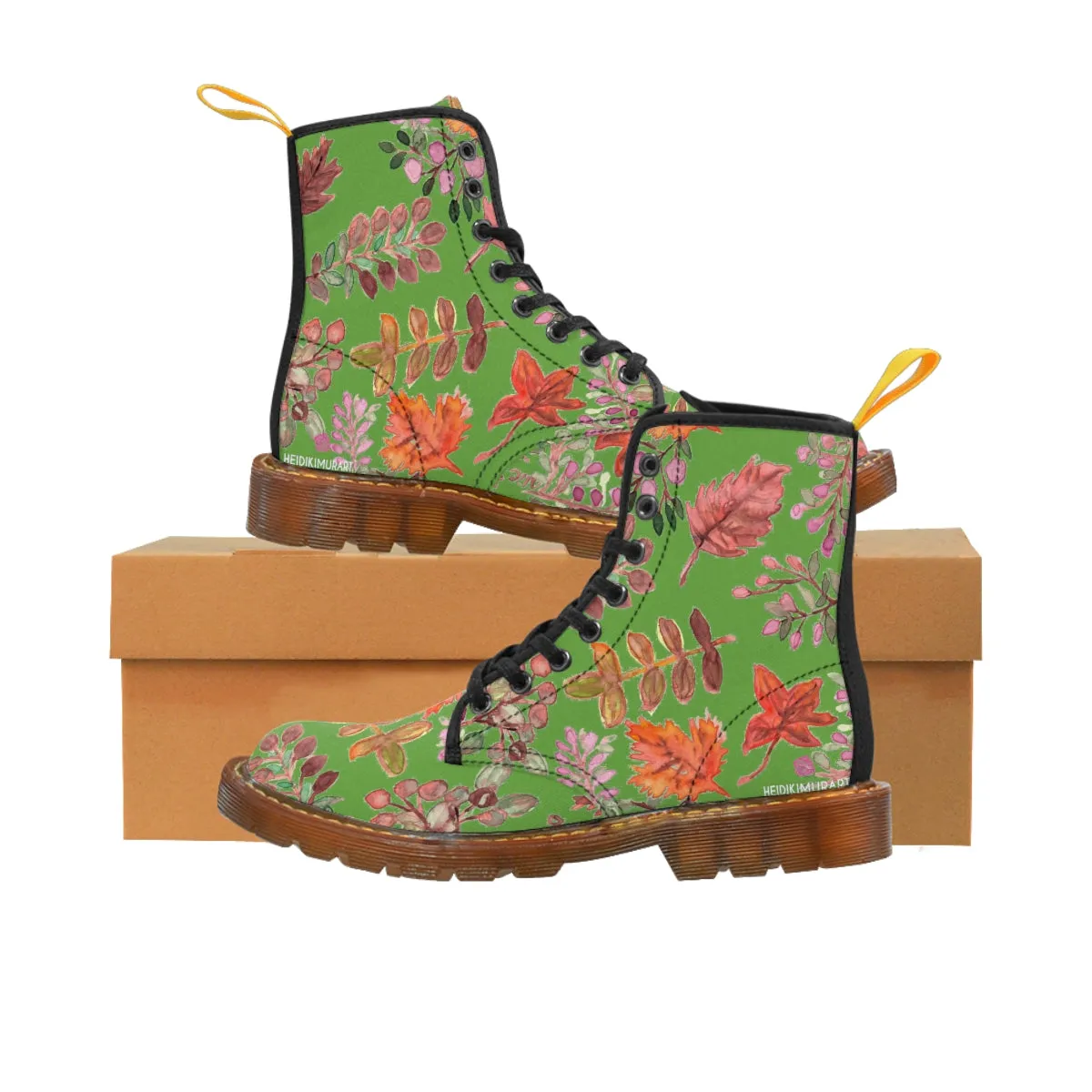 Green Fall Women's Boots, Fall Leaves Print Women's Boots, Best Winter Boots For Women (US Size 6.5-11)