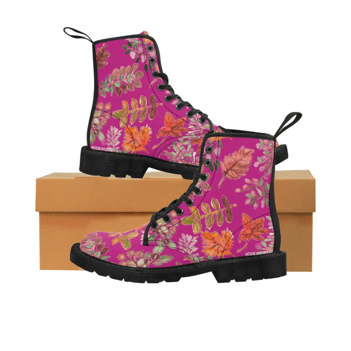 Hot Pink Fall Women's Boots, Fall Leaves Print Women's Boots, Best Winter Boots For Women (US Size 6.5-11)