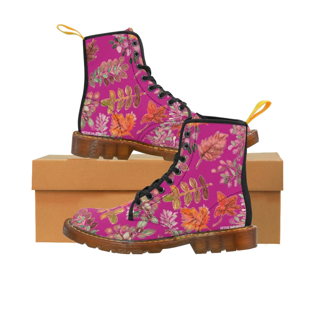 Hot Pink Fall Women's Boots, Fall Leaves Print Women's Boots, Best Winter Boots For Women (US Size 6.5-11)