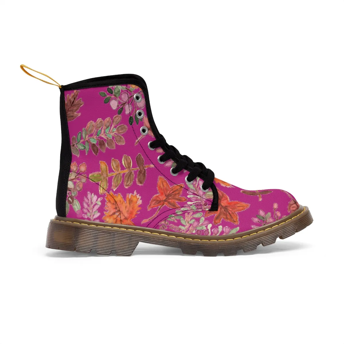 Hot Pink Fall Women's Boots, Fall Leaves Print Women's Boots, Best Winter Boots For Women (US Size 6.5-11)