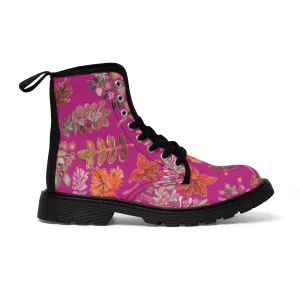 Hot Pink Fall Women's Boots, Fall Leaves Print Women's Boots, Best Winter Boots For Women (US Size 6.5-11)