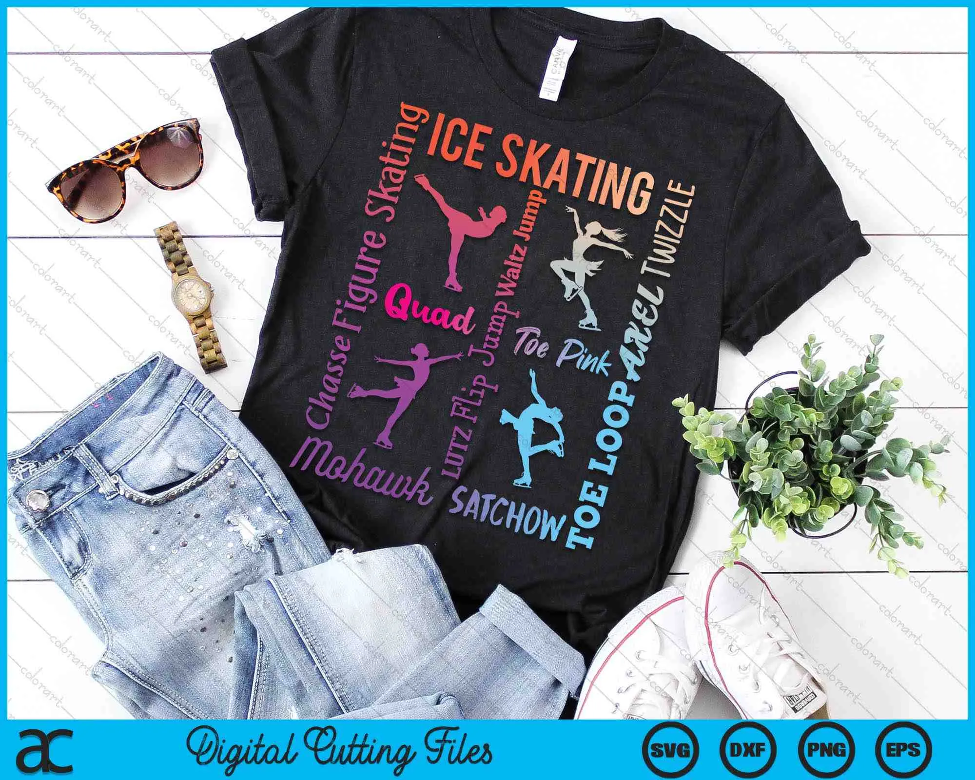 Ice Skating Typography Girl Figure Skater Ice Skates SVG PNG Digital Cutting Files