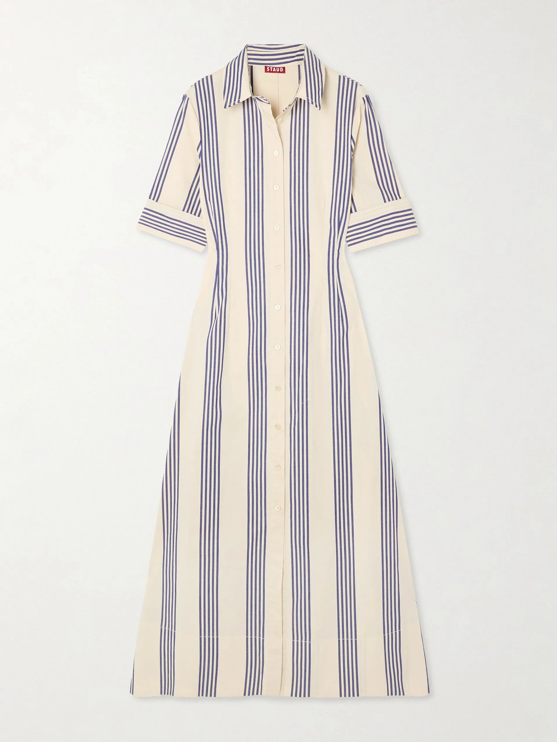 Joan striped cotton-blend poplin midi shirt dress