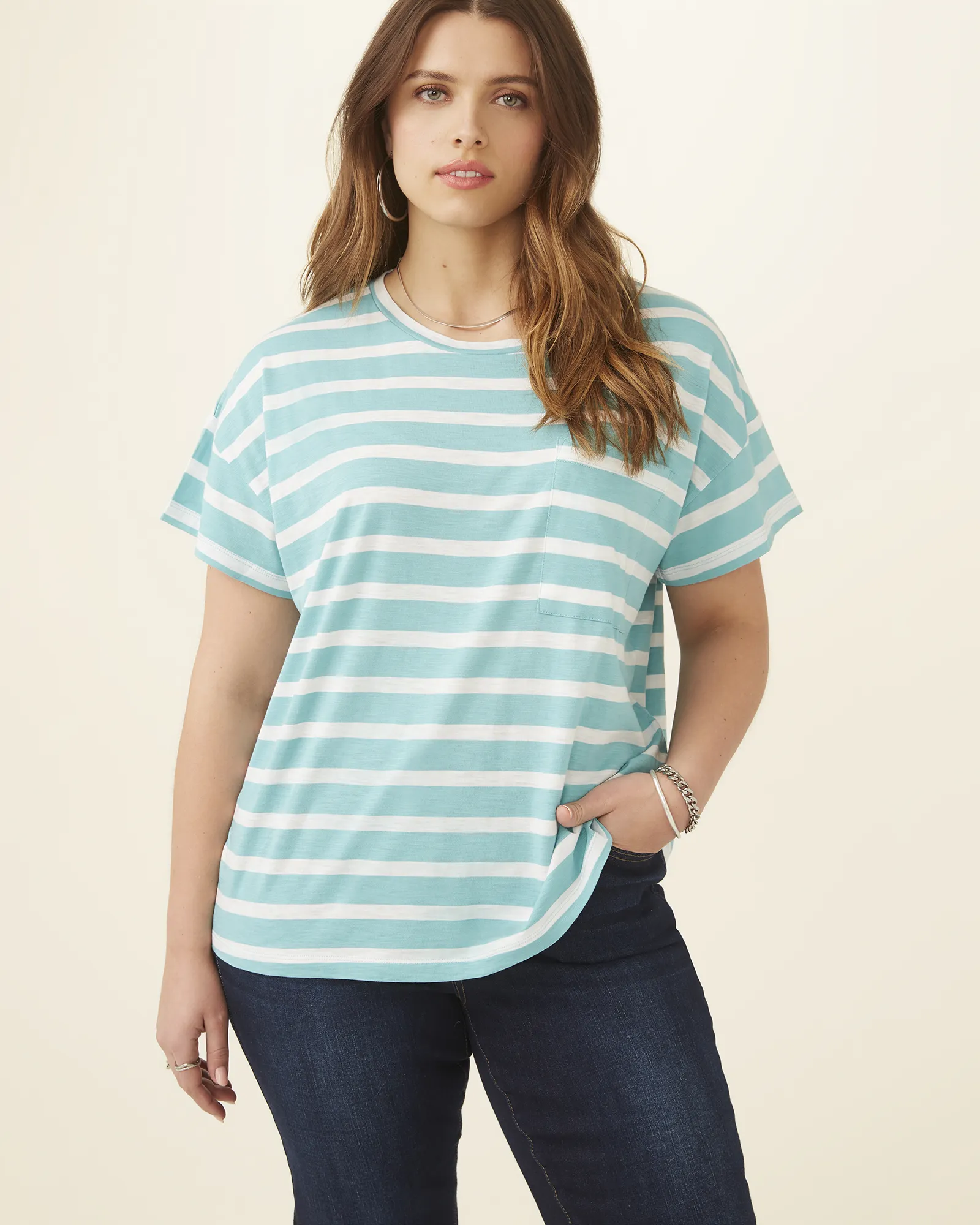 Kendra Striped Nautical Tee | Turquoise / White