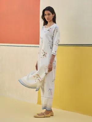 Kera Floral Hand-Embroidered Kurta - Ivory