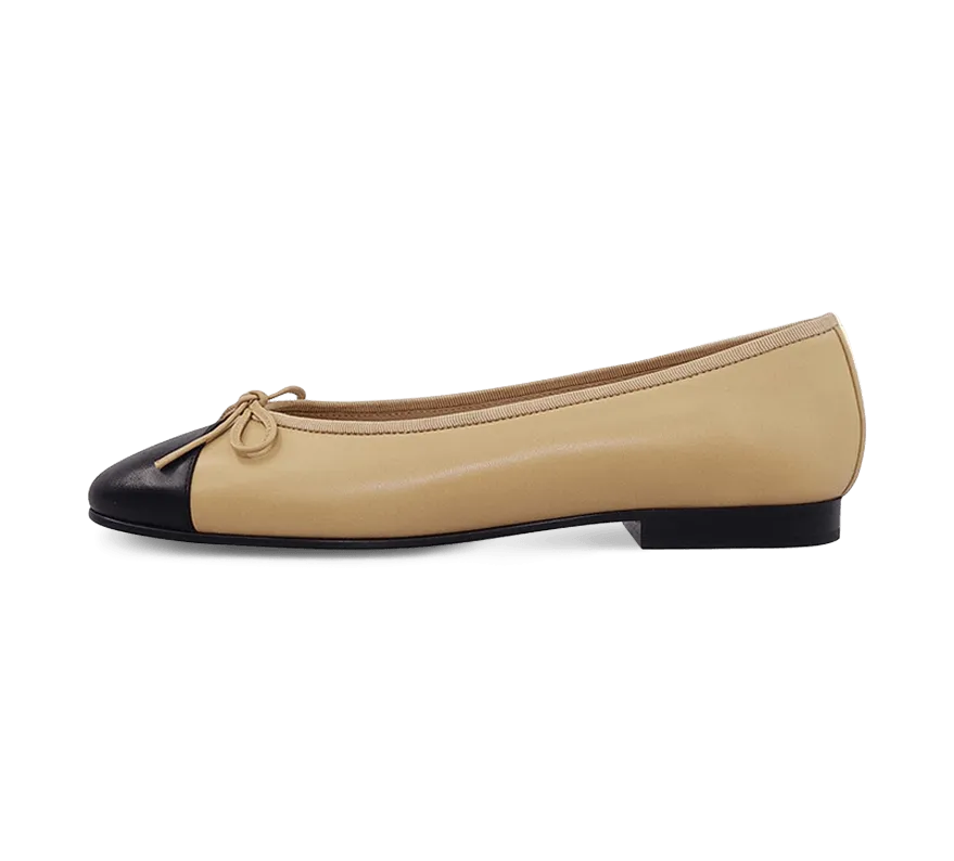 Lambskin Two Tone Bow Ballet Flats