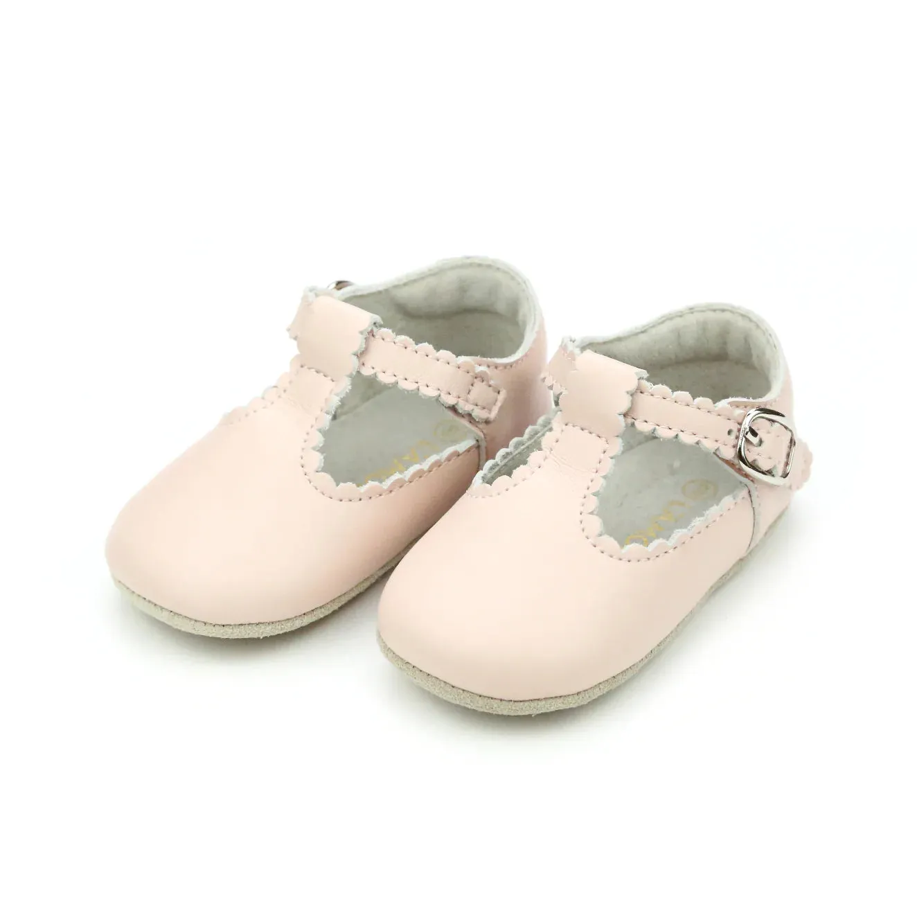 L'AMOUR - Elodie Girls Scalloped T-Strap Mary Jane Crib Shoe (Infant)- Pink