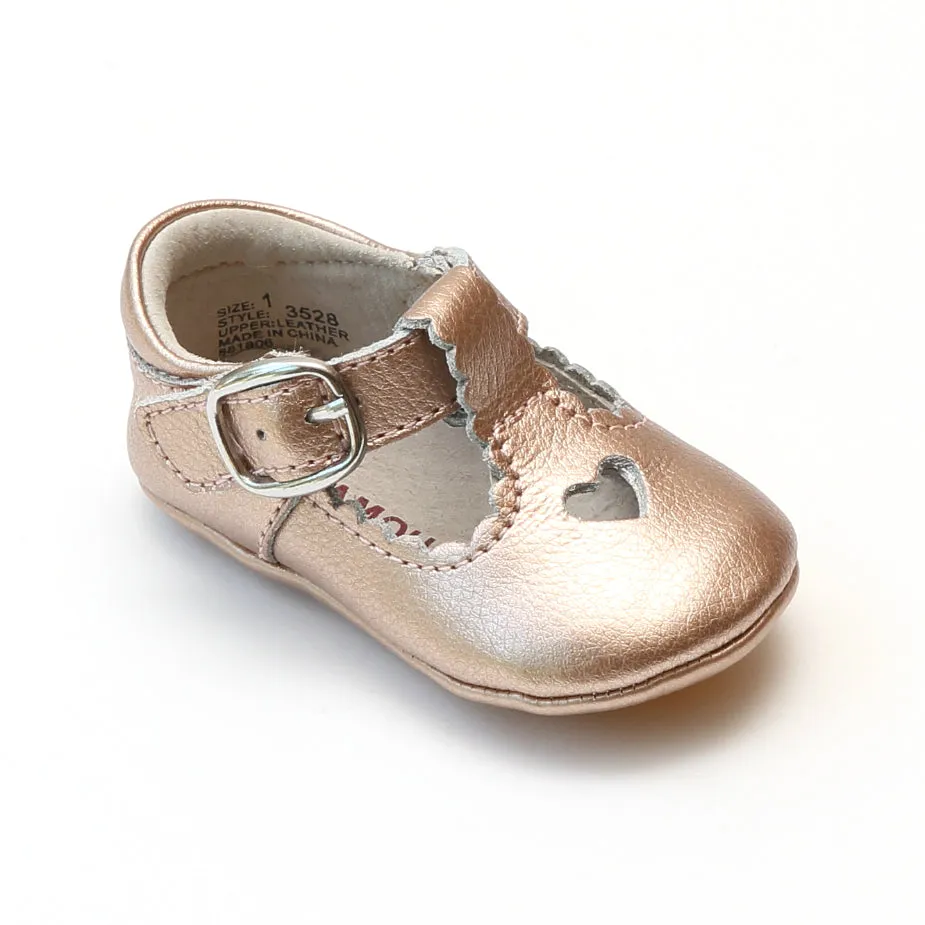 L'Amour Infant Girls Open Heart Leather Crib Mary Janes