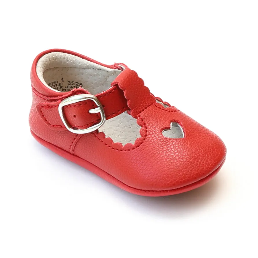 L'Amour Infant Girls Open Heart Leather Crib Mary Janes