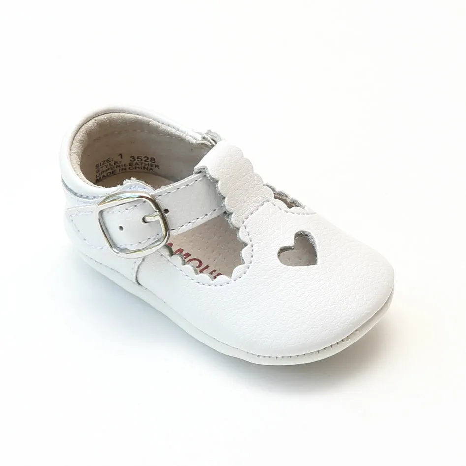 L'Amour Infant Girls Open Heart Leather Crib Mary Janes