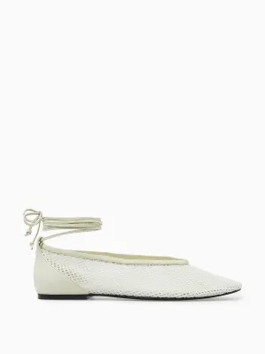 Leather-trimmed mesh ballet flats