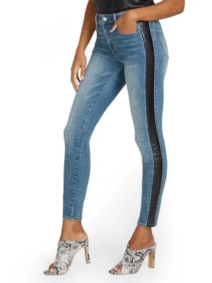 Lexi High-Waisted Super-Skinny Faux-Leather Panel Jeans - Bloomie Wash