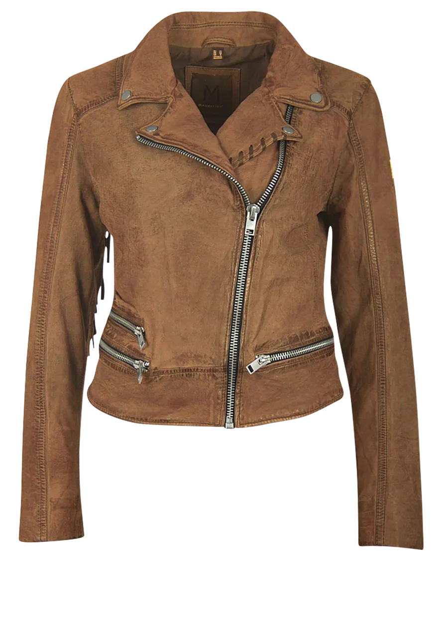 Mauritius Zoe Cognac Fringe Jacket