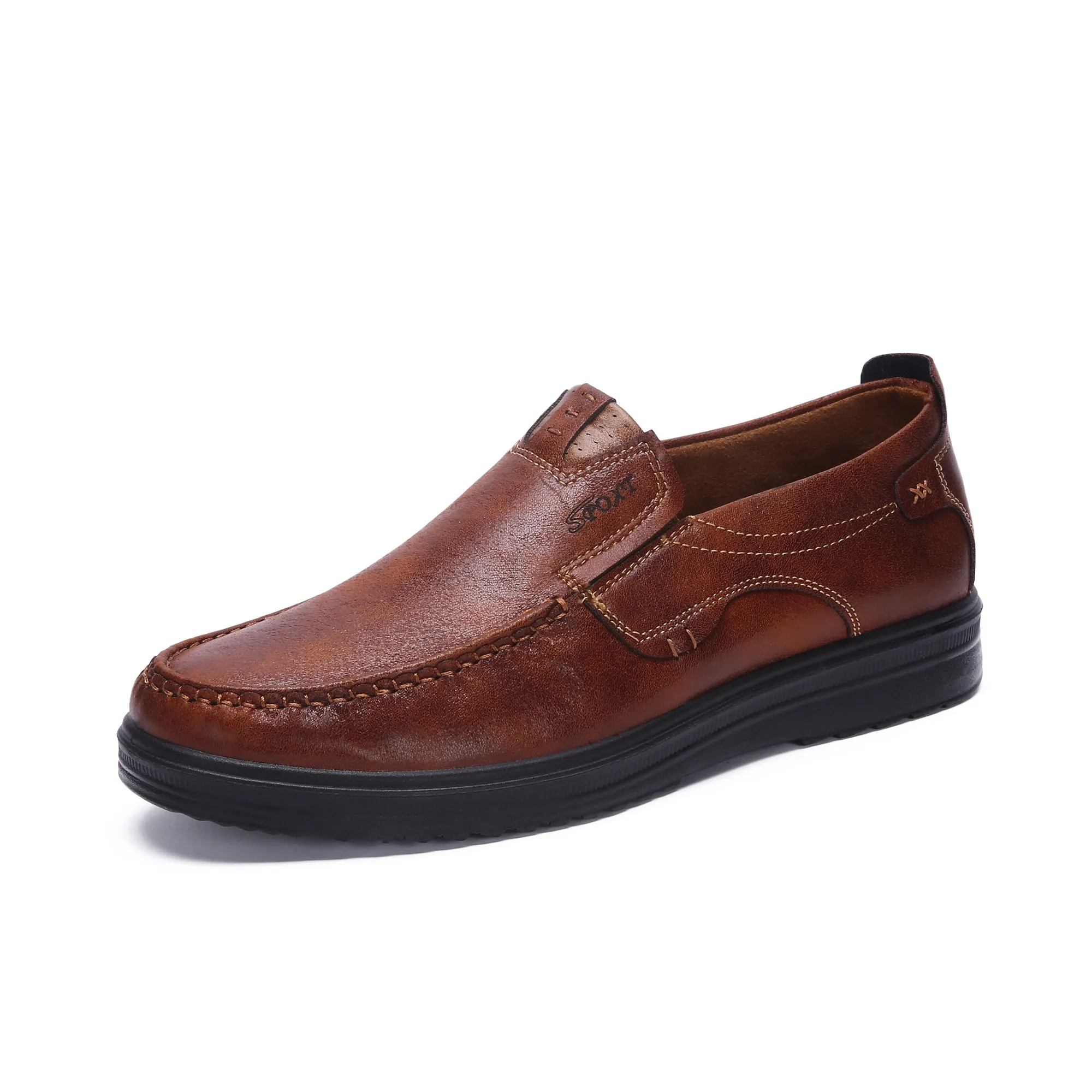 Men Solid Leather Shoes Soft Sole Leisure Driving Antislip