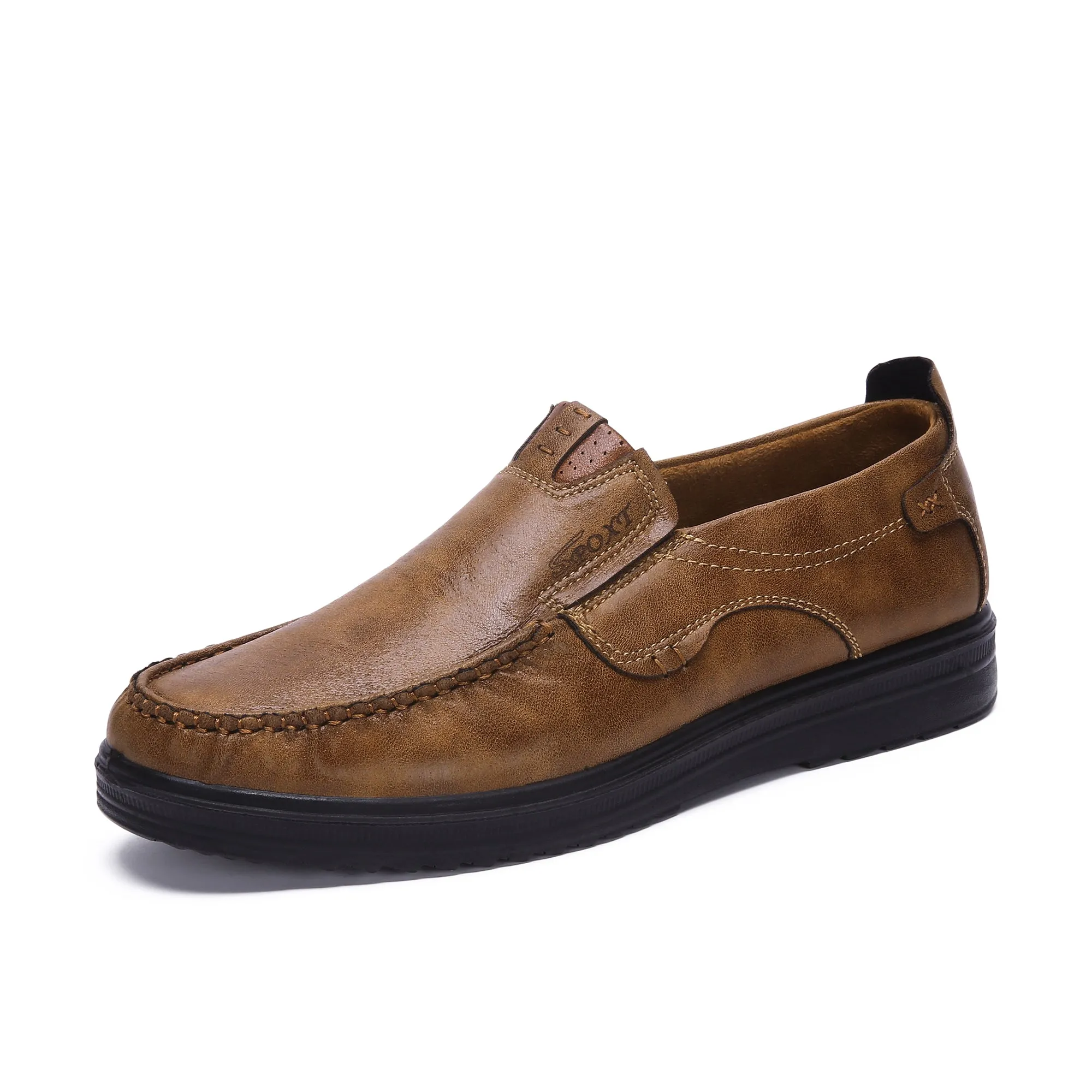 Men Solid Leather Shoes Soft Sole Leisure Driving Antislip